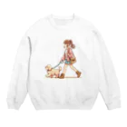 南国のかわいい犬と散歩をする女性 Crew Neck Sweatshirt