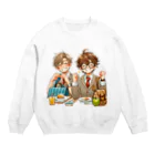 可愛い男の子イラスト販売所　By,keicyanの男の子　中学1年生　ランチタイム Crew Neck Sweatshirt