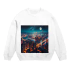 Teesignsの月夜に輝く未来都市 Crew Neck Sweatshirt