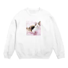 プンプクの三毛猫まのん Crew Neck Sweatshirt