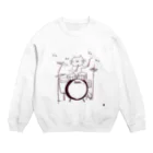 なで肩うさぎの美香堂のドラムを叩く猫 Crew Neck Sweatshirt