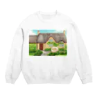 ひつじ好きのみそうギャラリーの茅葺屋根のお家とひつじさん Crew Neck Sweatshirt