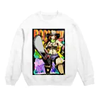 illust_designs_labのアメリカンコミック（アメコミ）風 セクシーなチェーンソーを持ったカウガール Crew Neck Sweatshirt