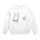 かえるはるきのこ（RURUKO)のネコとミミズク Crew Neck Sweatshirt