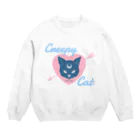 IENITY　/　MOON SIDEの【MOON SIDE】 Creepy Cat #Pink*Blue Crew Neck Sweatshirt