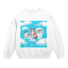 NORIMA'S SHOP のふわふわな白い雲とお空で戯れるキュートな三匹子猫たち Crew Neck Sweatshirt