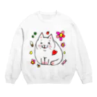 WataMayuroom☆のにこにこ白にゃんこ Crew Neck Sweatshirt