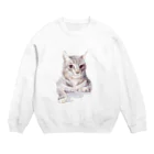 百合の筆のそんなにみつめないで！ドキドキしちゃうから♪かわいい猫のイラスト Crew Neck Sweatshirt