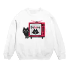 イラスト MONYAAT の黒猫のテレビに出るにゃー L Crew Neck Sweatshirt