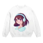 もふもふのイヤフォン少女とストライプ Crew Neck Sweatshirt