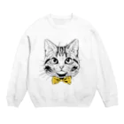 もじゃクッキーの黄色蝶ネクタイの猫 Crew Neck Sweatshirt