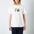 のりものドット絵Tシャツのざくざくパワーショベル（黄緑） 티셔츠