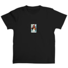 海賊猫 cocoのハロウィン🎃Halloween🎃アンティーク・イラスト『Trick or treat』黒猫と赤いマントの少女 Regular Fit T-Shirt