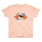 poniponiの馬と鮮やかな花 Regular Fit T-Shirt