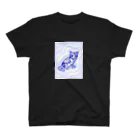 キイロイオハナのハチワレ猫　(水彩画:ブルー) Regular Fit T-Shirt