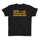 map5（マップファイブ）デザイン・ライセンス・ストック　のUFO・テクノロジー・リサーチャー・UFO研究・観察・調査・TECHNOLOGY・RESEARCHER・イエロー・UAP スタンダードTシャツ