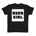 BEERのビールガール_黒字(白背景) スタンダードTシャツ