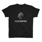 コチ(ボストンテリア)の時計仕掛けのイラストとCLOCKWORKロゴ(白文字) Regular Fit T-Shirt
