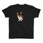 おとんのとびだすねこ（めるお）黒・小ver. スタンダードTシャツ