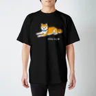 Shiba Inu Streetの水色の首輪をつけてゆったり座る柴犬のドット絵 スタンダードTシャツ