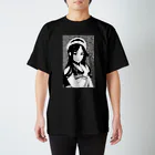 月見うどんのモノクロ少女 スタンダードTシャツ