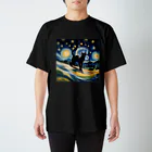 おかづあいのねこちゅうしんの黒猫ゴッホ星月夜にて スタンダードTシャツ