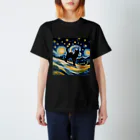 おかづあいのねこちゅうしんの黒猫ゴッホ星月夜にて スタンダードTシャツ