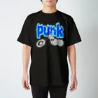 【12moonMonstarＺ】トゥエルブムーンモンスターズのパンク&バイク  灰色×青 Regular Fit T-Shirt