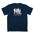 Bluehall Mystery Online Shopの黒地Tシャツ 夜明けのまちと奇跡のブルー（前面：カタカナ / 背面：英字） Regular Fit T-Shirtの裏面