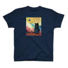 マキバドリのモルフォ蝶と黒猫 Regular Fit T-Shirt