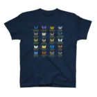 HIGARI BLUEの日本の蝶 Butterflies of Japan 1（本州、四国、九州  Honshu, Shikoku, Kyushu）★英名、和名、学名 [ダークカラー] スタンダードTシャツ