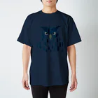 ツルマルデザインのフクロウ・藍 スタンダードTシャツ