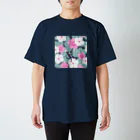 夕暮虫のニチニチソウスリッパネコ(お好み背景色) Regular Fit T-Shirt