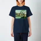 マキバドリの蒸気機関車と遊園地（ブルーグリーン） スタンダードTシャツ