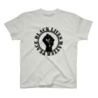 金融投資デザイン　カマラオンテ-ムラサキのBlack lives matter peace スタンダードTシャツ