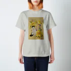 おちょぴの黄色い牡丹と富士額猫 スタンダードTシャツ