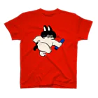 愉快レトロ雑貨屋★39太郎のバトンタッチ猫★ぽんちゃん(青組) スタンダードTシャツ