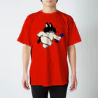 愉快レトロ雑貨屋★39太郎のバトンタッチ猫★ぽんちゃん(青組) スタンダードTシャツ