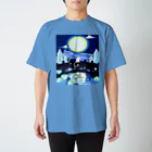 よもぎのショップの満月とねずみと花 Regular Fit T-Shirt