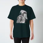 萩岩睦美のグッズショップのハシビロコウ　モノクロ　濃色Ｔ　フロントプリント スタンダードTシャツ