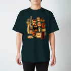 花日和 畳の招き猫妖怪(白字) スタンダードTシャツ