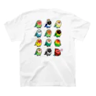 Cody the Lovebirdの（両面） Chubby Bird コンゴウインコ大集合　＆　ラブバード大集合 スタンダードTシャツの裏面