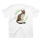 小鳥と映画館の三毛猫 ミャオ バックプリントバージョン 胸元にも小さく スタンダードTシャツの裏面