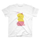 ぼんやり商会 SUZURI店のおめでとう3さい（イエロー×ピンク）顔あり スタンダードTシャツ