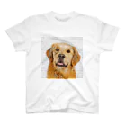 【CPPAS】Custom Pet Portrait Art Studioのゴールデンレトリバー - レンガブロックの背景 Regular Fit T-Shirt