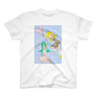 げーむやかんのハリセンアタック水色格子背景 スタンダードTシャツ