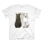 jyajyaオリジナルの白猫黒猫お座り 티셔츠