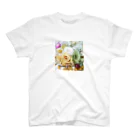 meke flowersのレモンイエローとアップルグリーン　ロゴ入り Regular Fit T-Shirt
