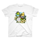 Cody the Lovebirdの（両面）仲良しインコ（表面）+ モーニングバード (背面）Chubby Bird スタンダードTシャツ