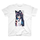 ケモ耳美少女キツネちゃん（AIart）の紺色の髪のキツネの女の子 Regular Fit T-Shirt